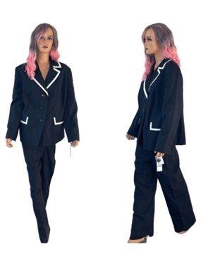 Le Suit French Riviera Black White 2pc Jacket Pants Business Suit Plus Size 20W